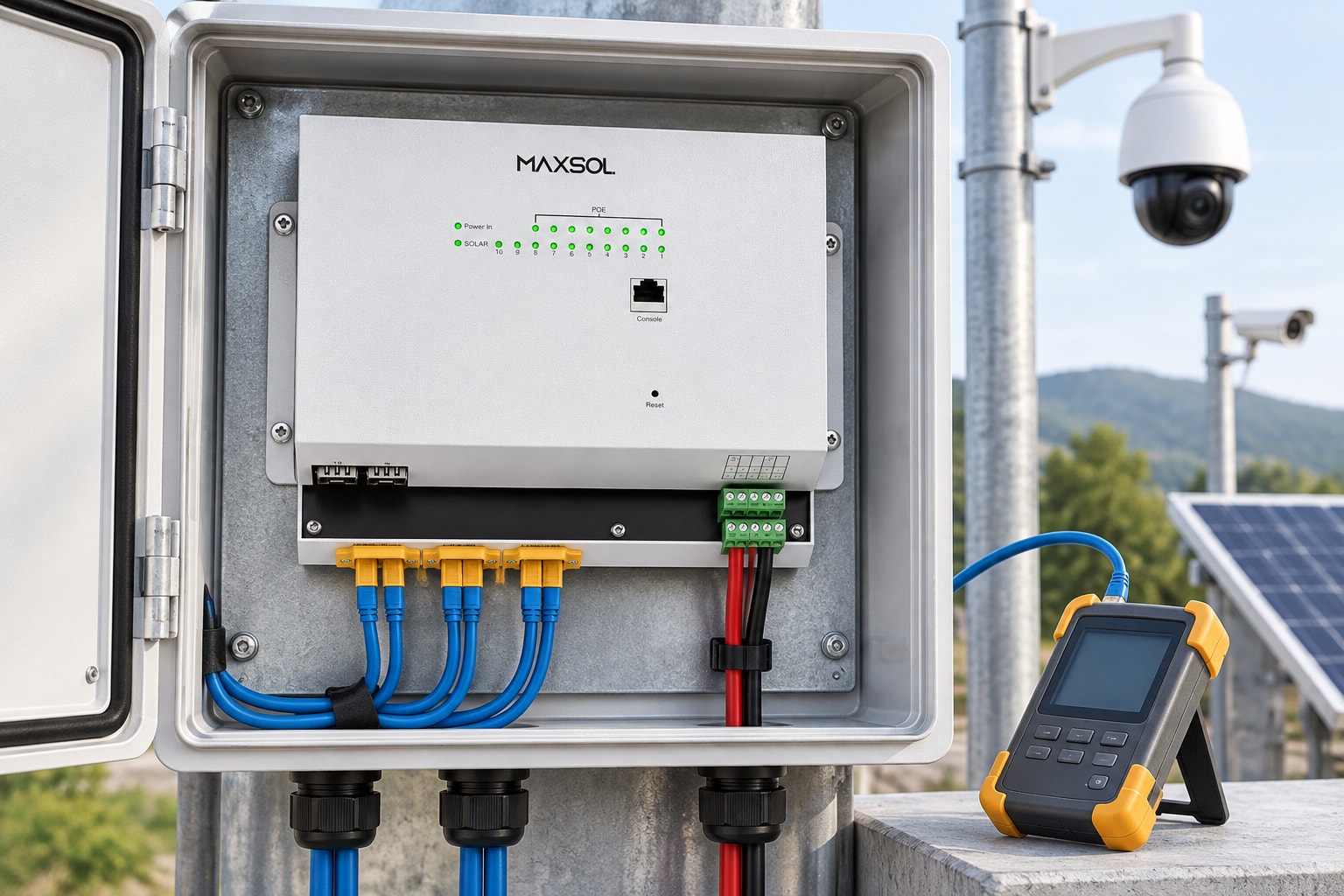 Maxsol IOT2802SFG-S Solar-Industrie-PoE-Switch mit Ethernet- und SFP-Anschlüssen