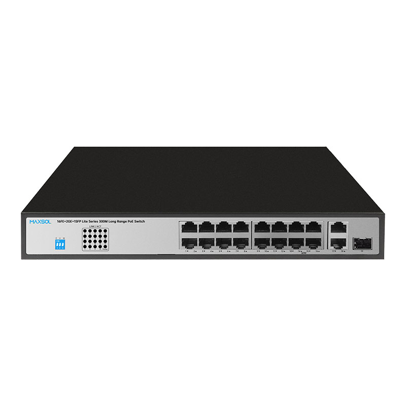 16-Port-Fast-Ethernet-PoE+-Switch mit Gigabit-Uplinks