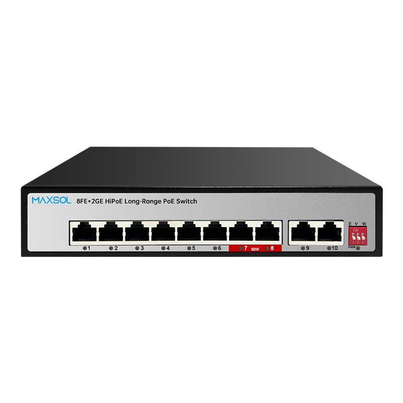 8-Port-Hi-PoE-Switch, 300 m Reichweite, 2GE-Uplink
